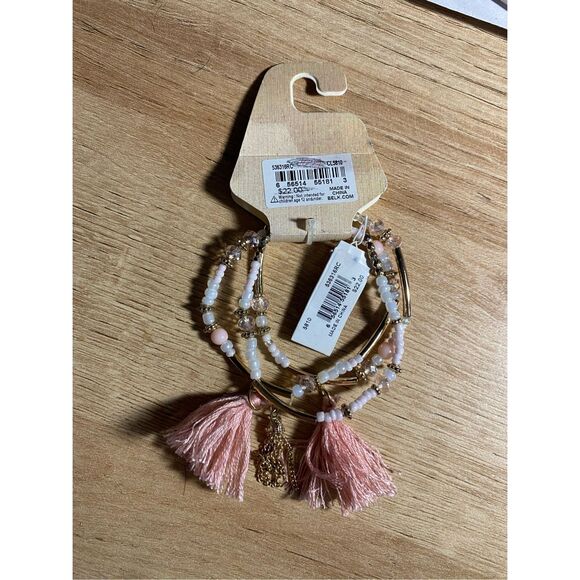 Red Camel NWT Pink Gold Pearl Stretchy Boho Tassel Bracelets - Picture 4 of 4